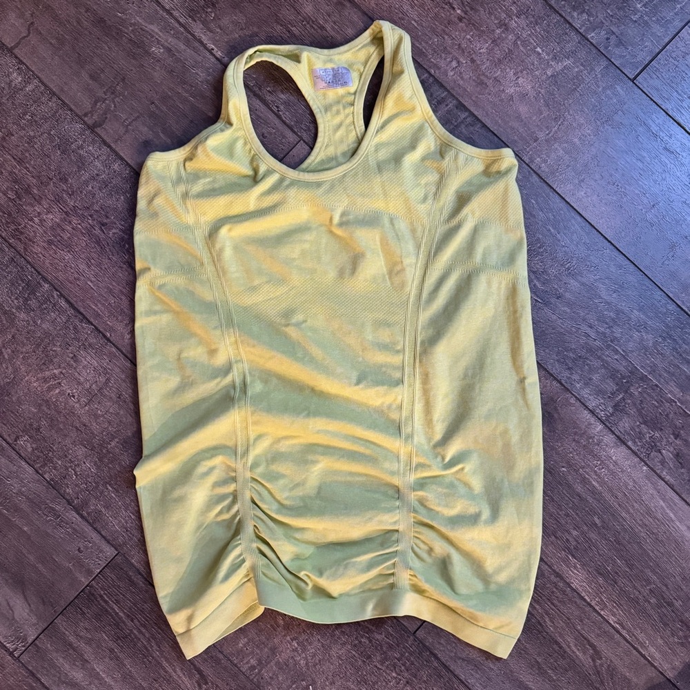 Athleta Fastest Track Seamless Side Ruched Tank in Heathered Lemon Yellow XL